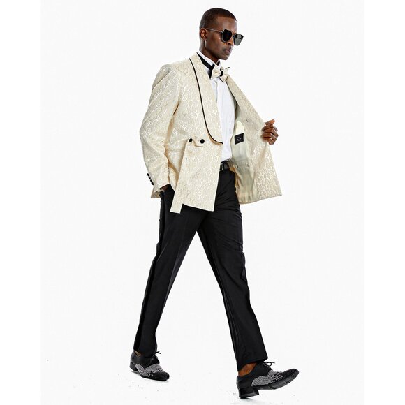 Knot Side Textured Paisley 2pc Tuxedo, Champange - Picture 3 of 5